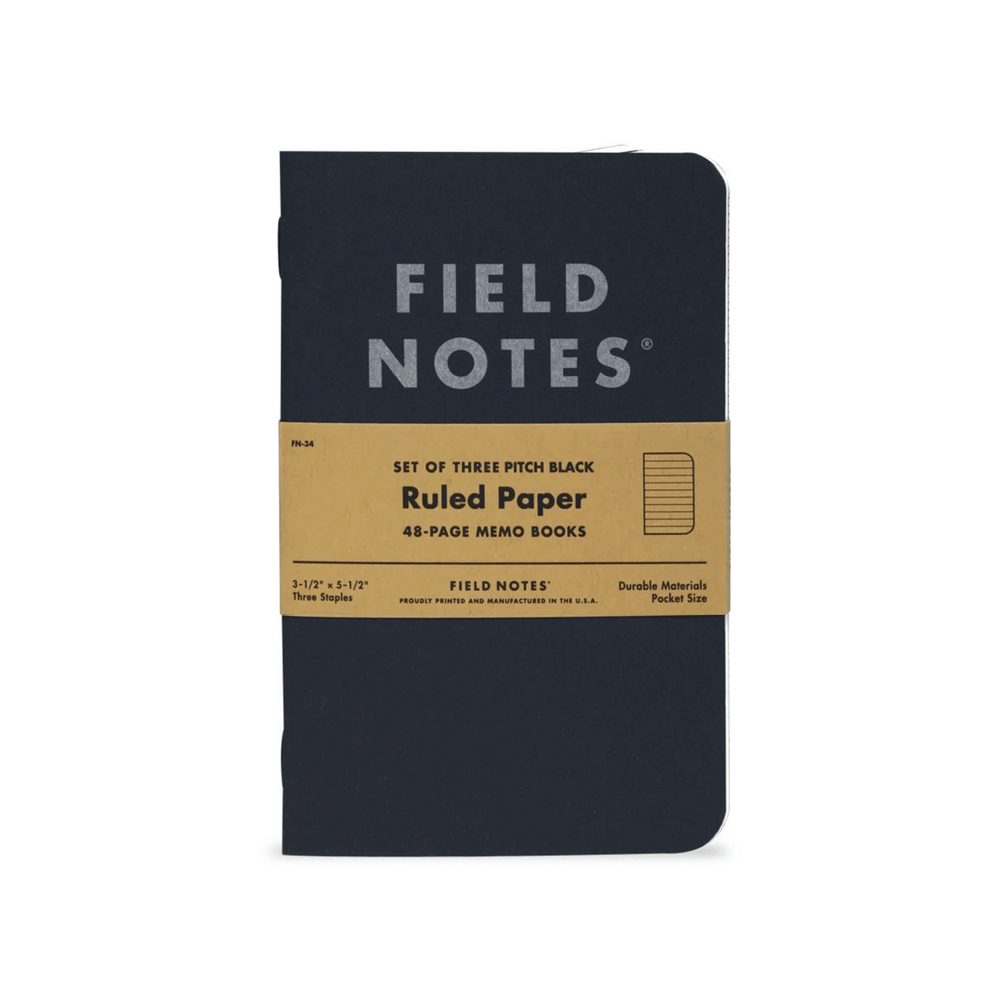 Pitch Black Memo Book: Ruled Paper, 3-Pack
